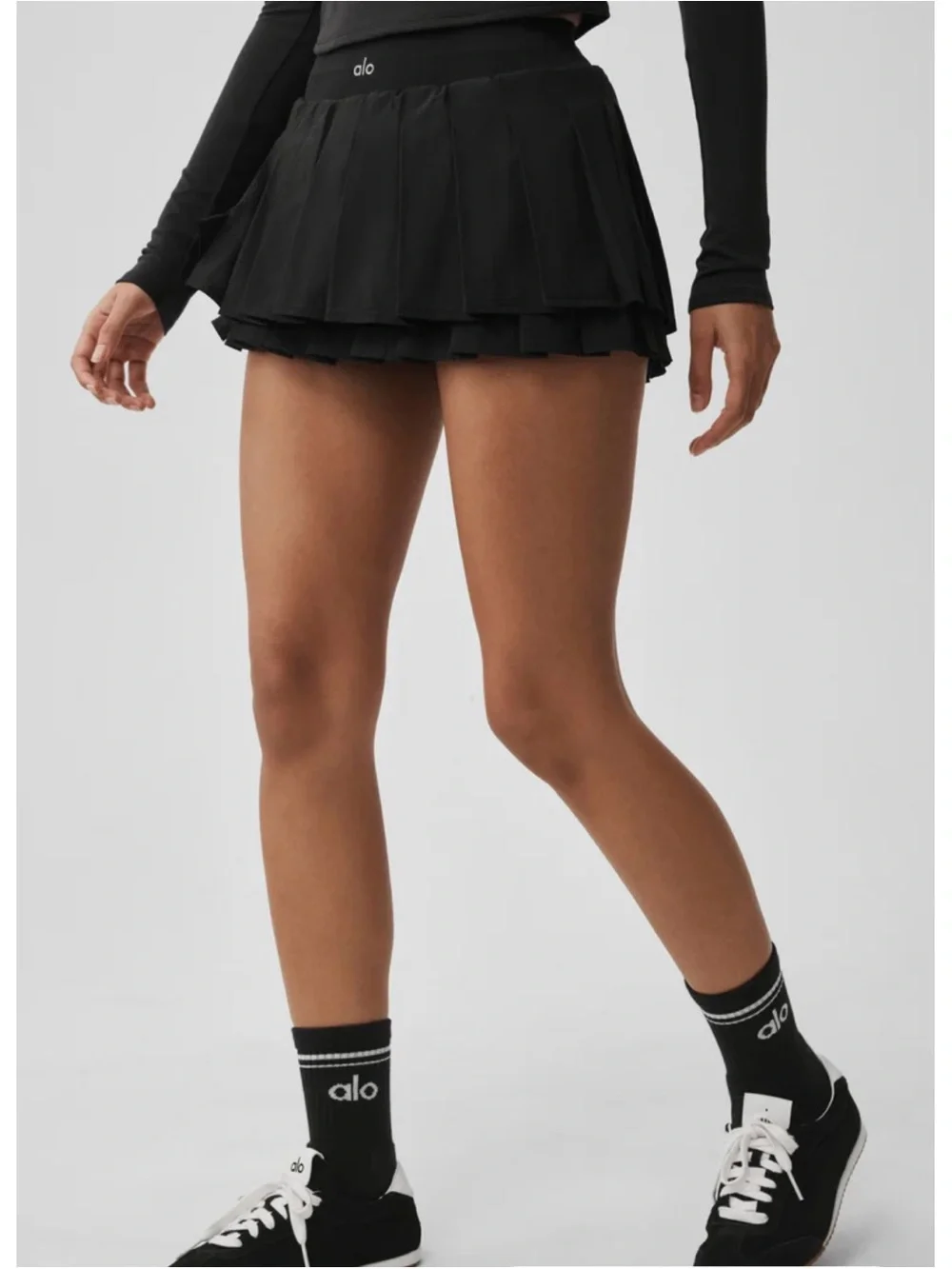 ALO Yoga Black Pleated Mini Skort